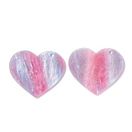 Acrylic Disc Pendants, with Glitter Powder, Imitation Gemstone Style, Heart, Hot Pink, 42.5x49.5x2~2.5mm, Hole: 2.8mm(SACR-G015-B01)