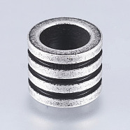 304 Stainless Steel Beads, Large Hole Beads, Column with Groove, Antique Silver, 10x10x8mm, Hole: 6.5mm(STAS-I072-068AS-B)