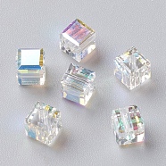 Electroplate Glass Beads, Faceted, Cube, AB Color Plated, Crystal AB, 4x4x4mm, Hole: 1.2mm(RGLA-G015-C01-001AB)