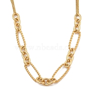 304 Stainless Steel Twisted Oval Bib Necklace for Women, Golden, 18.62 inch(47.3cm)(NJEW-A032-08G-02)