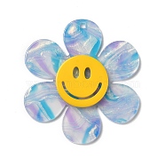 Two Tone Acrylic Big Pendants, Flower with Smiling Face, Sky Blue, 55x50x4.5mm, Hole: 1.8mm(OACR-B008-D02)