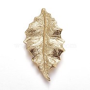 Brass Pendants, Leaf, Real 18K Gold Plated, 42x23x3mm, Hole: 2mm(KK-P152-01G)