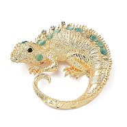 Alloy Rhinestone Brooch, Lizard, Light Gold, 64x67x15mm(JEWB-K018-06G-01)