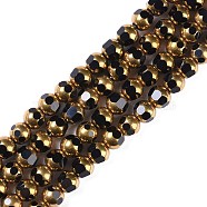 Electroplate Glass Beads Strands, Full Plated, Faceted, Round, Black, 7x8mm, Hole: 1.5mm, about 42pcs/strand, 12.20''(31cm)(EGLA-Q128-04A-FP06)