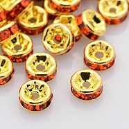 Brass Rhinestone Spacer Beads, Grade A, Straight Flange, Golden Metal Color, Rondelle, Hyacinth, 6x3mm, Hole: 1mm(RB-A014-Z6mm-20G)