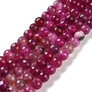 Natural Agate Beads Strands, Dyed & Heated, Faceted, Round, Camellia, 10mm, Hole: 0.8mm, about 37pcs/strand, 14.96''(38cm)(G-M437-C01-01F)