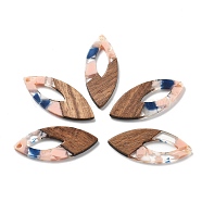 Resin and Walnut Pendants, Horse Eye, Pink, 38x15.5x3mm, Hole: 2mm, Inner Diameter: 16mm(FIND-R051-12F)