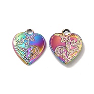 Ion Plating(IP) 304 Stainless Steel Pendants, Heart Charm, Rainbow Color, 16.5x14x2mm, Hole: 2mm(STAS-H212-37MC)