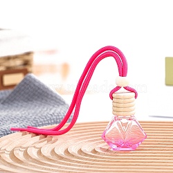 8ML Polygon Glass Perfume Bottles Air Freshener Diffuser Bottle Hanging Ornamen, with Wood Lid, for Car Rear View Mirror Decoration, Fuchsia, 200mm, Capacity: 8ml(0.27fl. oz)(PW-WGF8FD9-03)