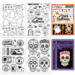 4 Sheets 4 Styles PVC Plastic Stamps, for DIY Scrapbooking, Photo Album Decorative, Cards Making, Stamp Sheets, Halloween Themed Pattern, 160x110x3mm, 1sheet/style(DIY-GL0004-01C)