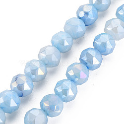 Electroplate Glass Beads Strands, Faceted, Round, Pale Turquoise, 7.5x8mm, Hole: 1.2mm, about 50pcs/strand, 14.76 inch(37.5cm)(EGLA-T008-025G)