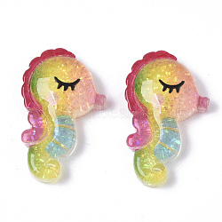 Resin Cabochons, with Glitter Powder, Sea horse, Colorful, 26x16x5.5mm(X-CRES-R430-06)