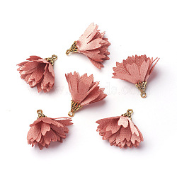 Alloy Pendant, with Silk, Flower, Golden, Light Coral, 29~31x34~36mm, Hole: 1.8mm(PALLOY-G254-A13)