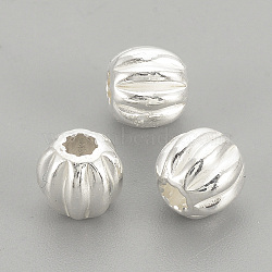925 Sterling Silver Corrugated Beads, Round, Silver, 5x4.5mm, Hole: 1.5mm(X-STER-S002-14-5mm)