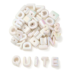 UV Plating Rainbow Iridescent Acrylic Beads, Random Mixed Letters, Old Lace, 20~21x14~20.5x8.5~20.5mm, Hole: 3.5mm(OACR-C012-01I)