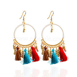 Alloy Chandelier Earrings, with Tassel and Bead, Colorful, 95x40mm(EJEW-N0020-170B)