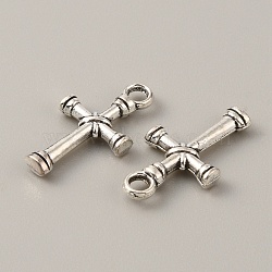 Tibetan Style Alloy Pendants, Cross Charm, Religion, Antique Silver, 20x11x3mm, Hole: 2mm(FIND-CJC0007-42E)