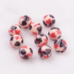 Spray Painted Resin Beads, with Pattern, Round, Colorful, 10mm, Hole: 2mm(GLAA-F049-A20)