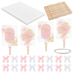 Olycraft DIY Hand Held Parlor Fans Making Kit, Including Polyester Packaging Ribbon Bowknots, Wooden Flat Craft Sticks, Double Sided Adhesive Tapes, Cardboard Paper Card, Mixed Color, 55x57x5mm(DIY-OC0010-81)