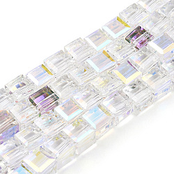 Electroplate Glass Beads Strands, AB Color Plated, Faceted, Cube, Clear AB, 7x7x7mm, Hole: 1.2mm, about 97pcs/strand, 26.26 inch(66.7cm).(EGLA-R030-7x7mm-20)
