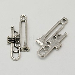 Alloy Pendants, Lead Free & Cadmium Free & Nickel Free, Trumpet, Antique Silver, Size: about 35mm long, 15mm wide, 3.5mm thick, hole: 2mm(EA10916Y-AS-NF)