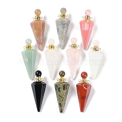 Natural & Synthetic Mixed Gemstone Faceted Cone Openable Perfume Bottle Big Pendants, with 304 Stainless Steel Findings, Golden, 49.5~51.5x18.5x18.5mm, Hole: 1.8mm(G-L524-18G)