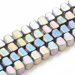 Electroplate Non-magnetic Synthetic Hematite Beads Strands, Cube, Mixed Color, 3x3x2.5mm, Hole: 1mm, about 145pcs/strand, 16.14 inch(G-N0318-02)