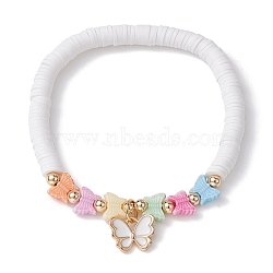 Polymer Clay Heishi Surfer Stretch Bracelet with Acrylic Butterfly Charms, Colorful, Inner Diameter: 2 inch(5cm)(BJEW-JB09915-01)