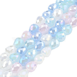 Electroplate Opaque Solid Color Glass Beads Strands, AB Color Plated, Faceted, Strawberry, Cornflower Blue, 4~4.5x4mm, Hole: 1mm, about 100~101Pcs/strand, 17.99 inch~18.19 inch(45.7~46.2cm)(EGLA-N022-26A-05)