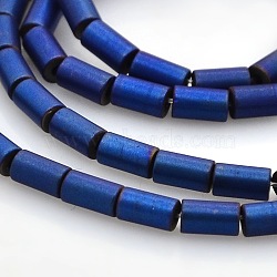 Electroplate Frosted Non-magnetic Synthetic Hematite Column Beads Strands, Blue Plated, 4x2mm, Hole: 1mm, about 98pcs/strand, 16.7 inch(G-M068-05)