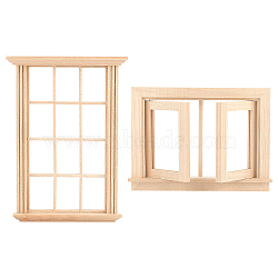 Olycraft 2Pcs 2 Styles Mini-Display Wood Windows, Dollhouse Accessories Pretending Prop Decorations, Linen, 1pc/style(DJEW-OC0001-12)