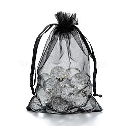 Rectangle Organza Gift Bags, with Drawstring, for Jewelry Candies Cookie Packaging Pouches, Black, 15x10x0.15cm(OP-XCP0001-06)