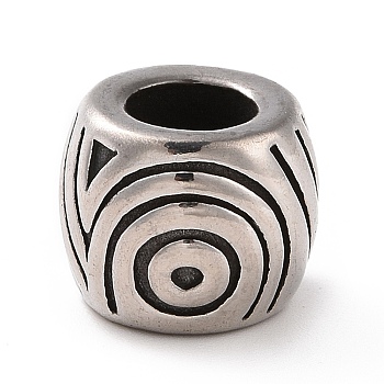 304 Stainless Steel European Beads, Large Hole Beads, Drum, Antique Silver, 10x12mm, Hole: 6mm
