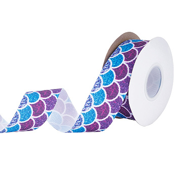 20 Yards Flat Printed Polyester Grosgrain Ribbon, Scaled Print Ribbon, Purple, 38x0.4mm