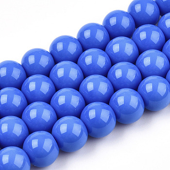 Opaque Solid Color Glass Beads Strands, Round, Royal Blue, 9.5~10mm, Hole: 1.5mm, about 40~42pcs/strand, 14.76~15.12 inch(37.5~38.4cm)