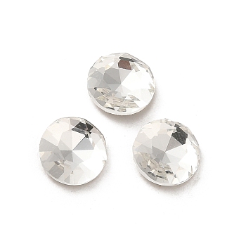 Glass Rhinestone Cabochons, Point Back & Back Plated, Faceted, Flat Round, Crystal, 8x3mm