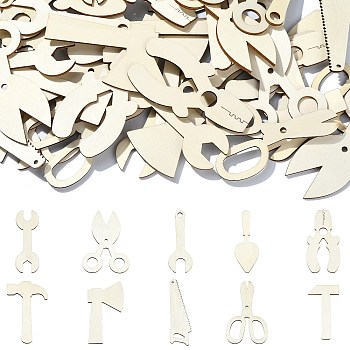 Unfinished Wood Cutouts, DIY Craft Supplies, Tool Shapes, Wheat, 7~8.5x2.5~5.6x0.2cm, about 50pcs/set