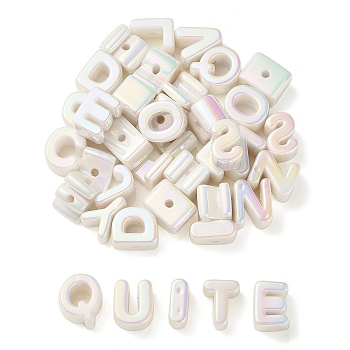 UV Plating Rainbow Iridescent Acrylic Beads, Random Mixed Letters, Old Lace, 20~21x14~20.5x8.5~20.5mm, Hole: 3.5mm