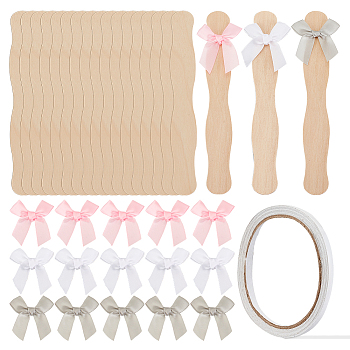 DIY Hand Held Parlor Fans Making Kit, Including Polyester Packaging Ribbon Bowknots, Wooden Flat Craft Sticks, Double Sided Adhesive Tapes, Mixed Color, 55x57x5mm