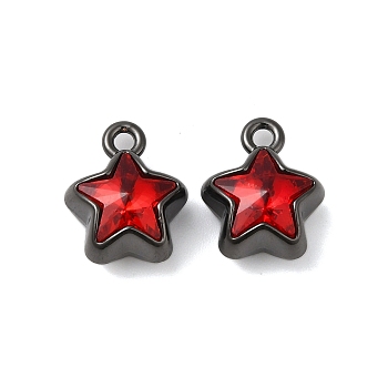 Rack Plating Alloy Rhinestone Pendants, Cadmium Free & Lead Free, Star, Red, 12.5x10x7mm, Hole: 1.6mm