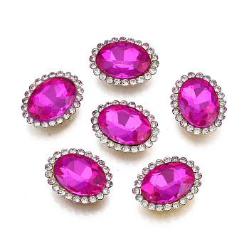 Sew on Rhinestone, Transparent Glass Rhinestone, with Iron Prong Settings, Faceted, Oval, Fuchsia, 18x14x6mm, Hole: 1.2mm