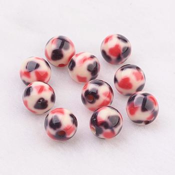 Spray Painted Resin Beads, with Pattern, Round, Colorful, 10mm, Hole: 2mm