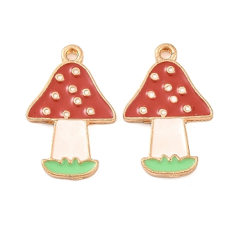 Thanksgiving Day Alloy Enamel Pendants, Light Gold, Mushroom, 23x14.5x1.5mm, Hole: 1.7mm