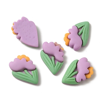 Opaque Resin Cabochons, Flower, Lilac, 23.5x16x5mm