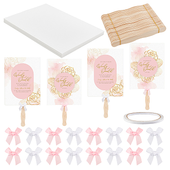 DIY Hand Held Parlor Fans Making Kit, Including Polyester Packaging Ribbon Bowknots, Wooden Flat Craft Sticks, Double Sided Adhesive Tapes, Cardboard Paper Card, Mixed Color, 55x57x5mm