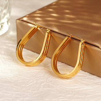 Elegant Stainless Steel U-shaped Triple-layer Hoop Earrings for Women, Golden, 33.64x26.1mm