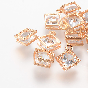Rhombus Alloy Charms, with Cubic Zirconia, Light Gold, 14x11x5mm, Hole: 1.5mm
