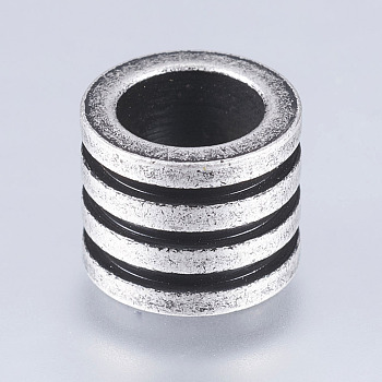 304 Stainless Steel Beads, Large Hole Beads, Column with Groove, Antique Silver, 10x10x8mm, Hole: 6.5mm