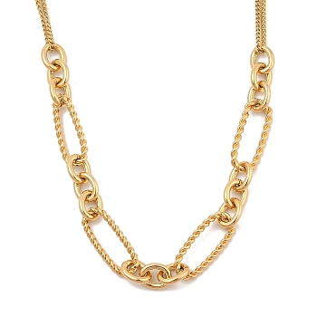 304 Stainless Steel Twisted Oval Bib Necklace for Women, Golden, 18.62 inch(47.3cm)