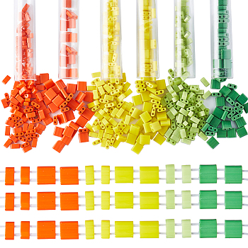 600Pcs 6 Style Opaque Colours 2-Hole Glass Seed Beads, Rectangle, Mixed Color, 4.5~5x2~5.5x2~2.5mm, Hole: 0.5~0.8mm